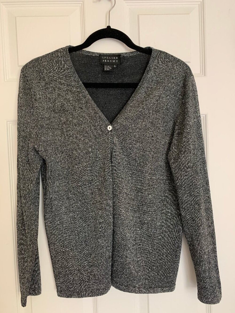 Spenser Jeremy Silk Metallic Sparkle Single Button V-Neck Cardigan Sweater - L